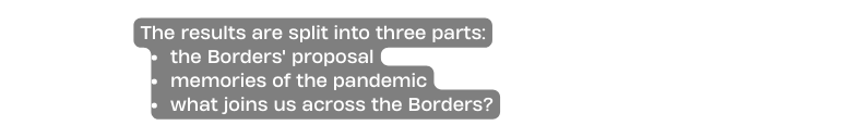 The results are split into three parts the Borders proposal memories of the pandemic what joins us across the Borders